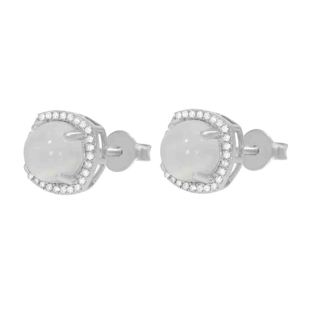Moon Stone and Diamond Halo Stud Earrings PD31345AER MOON STONE